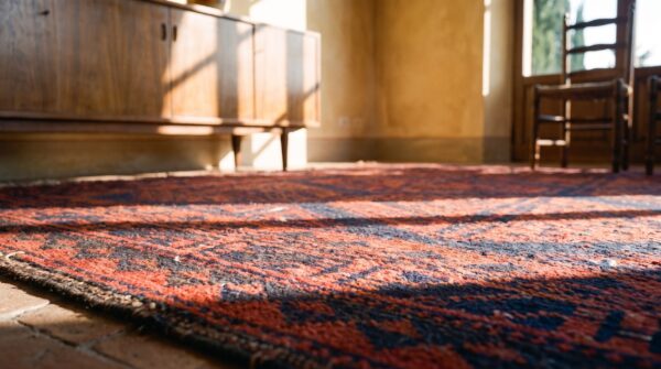 Blue , red antique persian baluch blue and red 1900s square rug 7 Blue , red antique persian baluch blue and red 1900s square rug (sku 25300) - in-room detail