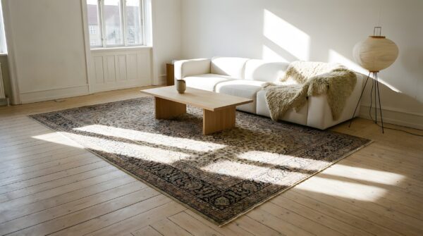 Blue , red antique tribal geometric caucasian flat weave kilim rug (sku 24274) - room view