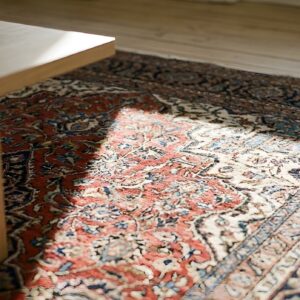 Blue , Red Antique Tribal Geometric Caucasian Flat Weave Kilim Rug (SKU 24274) - in-room detail