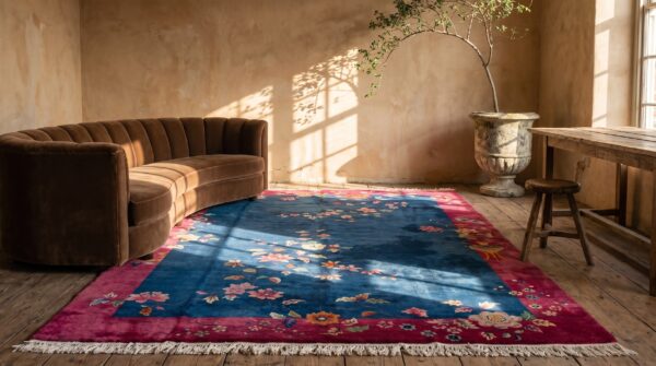 Antique blue room size art deco design chinese wool pile area rug (sku 22448) - room view