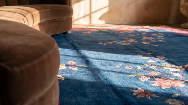 Antique blue room size art deco design chinese wool pile area rug (sku 22448) - in-room detail
