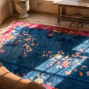 Antique Blue Room Size Art Deco Design Chinese Wool Pile Area Rug (SKU 22448) - styled overhead view