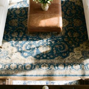 Blue Room Size Antique Artistic Chinese Dragon Design Peking Carpet (SKU 24096) - styled overhead view