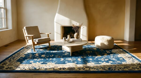 Blue room size antique chinese bats butterflies cloud band design peking carpet 8 Blue room size antique chinese bats butterflies cloud band design peking carpet (sku 25697) - room view