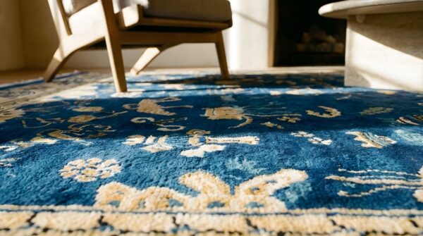 Blue room size antique chinese bats butterflies cloud band design peking carpet 9 Blue room size antique chinese bats butterflies cloud band design peking carpet (sku 25697) - in-room detail