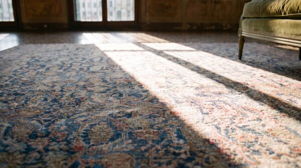 Blue room size herati pattern antique persian khorasan area rug 13 Blue room size herati pattern antique persian khorasan area rug (sku 25538) - in-room detail