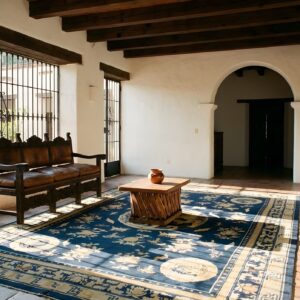 Blue Antique Room Size Peking Chinese Medallion Knotted Pile Area Rug (SKU 24748) - room view
