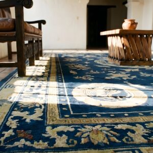 Blue Antique Room Size Peking Chinese Medallion Knotted Pile Area Rug (SKU 24748) - in-room detail