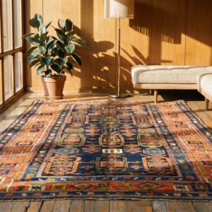Blue Antique Rustic Allover Tribal Geometric Small Persian Kurdish Rug (SKU 19898) - room view
