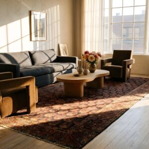 Blue Antique Rustic Paisley Pattern Persian Wide Gallery Size Malayer Rug (SKU 24772) - room view