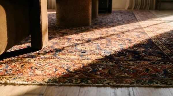 Blue antique rustic paisley pattern persian wide gallery size malayer rug 23 Blue antique rustic paisley pattern persian wide gallery size malayer rug (sku 24772) - in-room detail