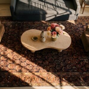 Blue Antique Rustic Paisley Pattern Persian Wide Gallery Size Malayer Rug (SKU 24772) - styled overhead view