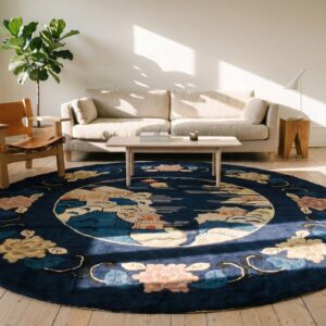Antique Blue Scenic Pictorial Peking Chinese Floral Round Rug (SKU 19643) - room view