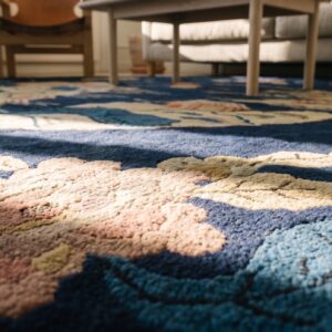 Antique Blue Scenic Pictorial Peking Chinese Floral Round Rug (SKU 19643) - in-room detail