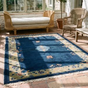 Blue Small Scatter Size Floral Antique Chinese Peking Wool Pile Rug (SKU 23185) - room view