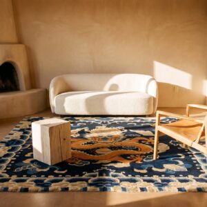 Blue Antique Small Scatter Size Square Chinese Dragon Cloud Band Ningxia Rug (SKU 25091) - room view
