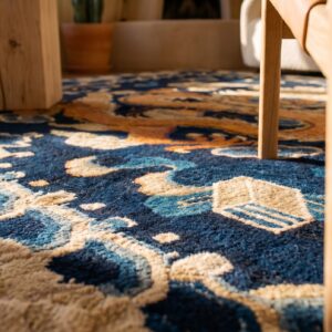 Blue Antique Small Scatter Size Square Chinese Dragon Cloud Band Ningxia Rug (SKU 25091) - in-room detail