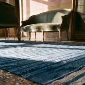 Blue Stripped Antique Huge Oversized Flat Weave Indian Dhurrie Rug (SKU 25048) - in-room detail