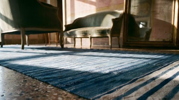 Blue stripped antique huge oversized flat weave indian dhurrie rug 11 Blue stripped antique huge oversized flat weave indian dhurrie rug (sku 25048) - in-room detail