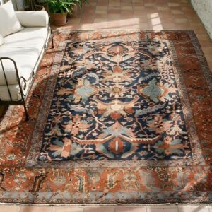 Blue Tribal Allover Design Antique Late 19th Century Persian Serapi Heriz Rug (SKU 25357) - styled overhead view