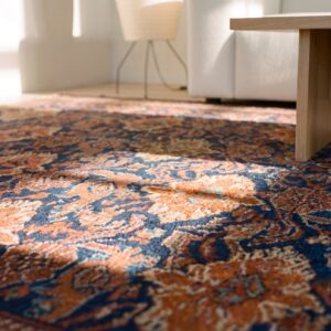 Blue Tribal Design Mid 19th Century Antique Turkish Oushak Rug (SKU 25079) - in-room detail