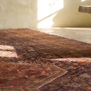 Blue Tribal Design Antique Persian Khamse Long and Narrow Gallery Size Rug (SKU 18202) - in-room detail