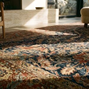 Blue Antique Tribal Geometric Allover Design Persian Serapi Heriz Room Size Rug (SKU 23769) - in-room detail