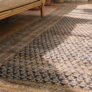 Blue Tribal Geometric Design Antique Long and Narrow Persian Malayer Galley Rug (SKU 21786) - in-room detail