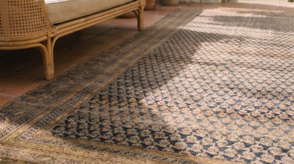 Blue tribal geometric design antique long and narrow persian malayer galley rug (sku 21786) - in-room detail