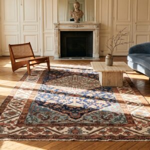Blue Antique Tribal Geometric Medallion Pattern Persian Room Size Malayer Rug (SKU 22028) - room view