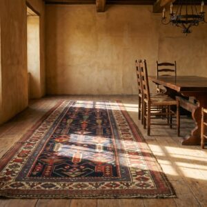 Blue Tribal Geometric Antique Northwest Persian Hand Knotted Hallway Runner Rug (SKU 18963) - room view