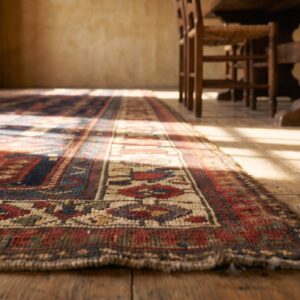 Blue Tribal Geometric Antique Northwest Persian Hand Knotted Hallway Runner Rug (SKU 18963) - in-room detail