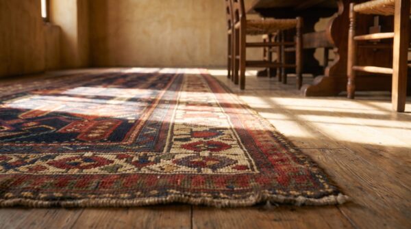 Blue tribal geometric antique northwest persian hand knotted hallway runner rug 9 Blue tribal geometric antique northwest persian hand knotted hallway runner rug (sku 18963) - in-room detail