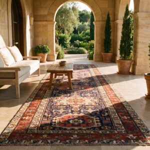 Antique Blue Tribal Geometric Wool Pile Northwest Persian Hallway Runner Rug (SKU 21799) - room view