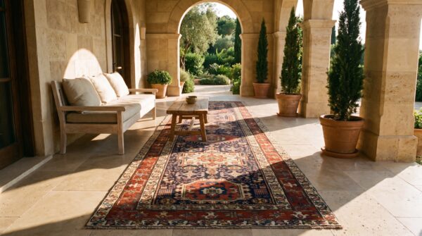 Antique blue tribal geometric wool pile northwest persian hallway runner rug 7 Antique blue tribal geometric wool pile northwest persian hallway runner rug (sku 21799) - room view
