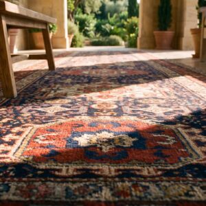 Antique Blue Tribal Geometric Wool Pile Northwest Persian Hallway Runner Rug (SKU 21799) - in-room detail
