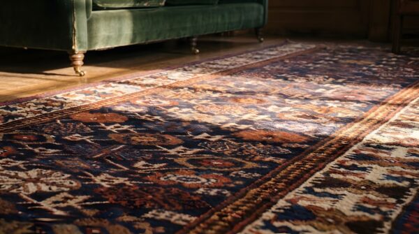 Antique blue tribal geometric nw persian hallway runner rug 8 Antique blue tribal geometric nw persian hallway runner rug (sku 22070) - in-room detail