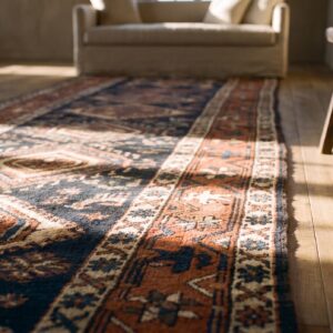 Antique Blue Tribal Geometric Persian Serapi Heriz Hallway Runner Rug (SKU 24823) - in-room detail