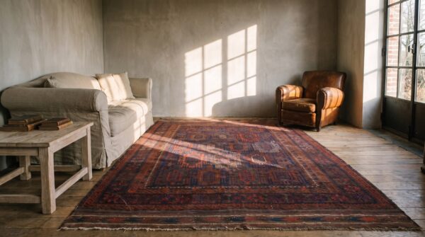 Blue tribal antique late 19th century afghan baluch rug 11 Blue tribal antique late 19th century afghan baluch rug (sku 22383) - room view