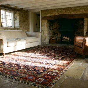 Blue Tribal Long and Narrow Antique Mid 19th Century Caucasian Shirvan Rug (SKU 24964) - room view