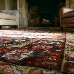 Blue Tribal Long and Narrow Antique Mid 19th Century Caucasian Shirvan Rug (SKU 24964) - in-room detail