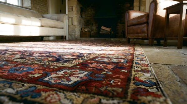 Blue tribal long and narrow antique mid 19th century caucasian shirvan rug 11 Blue tribal long and narrow antique mid 19th century caucasian shirvan rug (sku 24964) - in-room detail