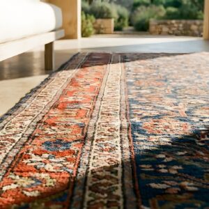 Blue Antique Tribal Mina Khani Design NW Persian Hallway Runner Rug (SKU 24212) - in-room detail