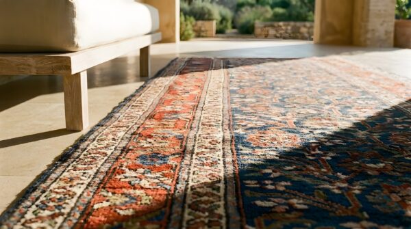 Blue antique tribal mina khani design nw persian hallway runner rug (sku 24212) - in-room detail