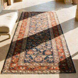Blue Antique Tribal Mina Khani Design NW Persian Hallway Runner Rug (SKU 24212) - styled overhead view