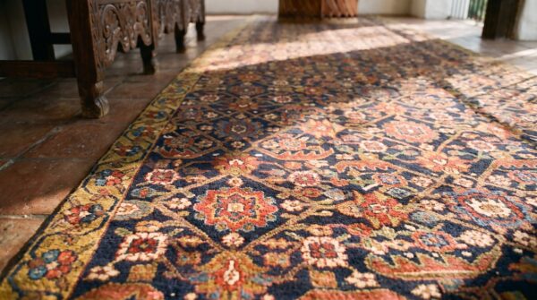 Blue antique tribal nw persian early 19th century hand-knotted wool pile hallway runner rug 8 Blue antique tribal nw persian early 19th century hand-knotted wool pile hallway runner rug (sku 21629) - in-room detail