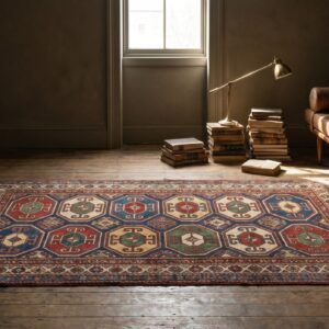 Bold Antique Caucasian Tribal Geometric Pattern Colorful Moghan Rug (SKU 18589) - room view
