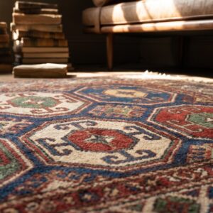 Bold Antique Caucasian Tribal Geometric Pattern Colorful Moghan Rug (SKU 18589) - in-room detail