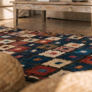 Bold Colorful Tribal Geometric Checkerboard Design Antique Persian Gabbeh Rug (SKU 19181) - in-room detail