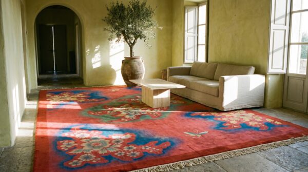 Bold coral antique art deco design chinese room size rug 9 Bold coral antique art deco design chinese room size rug (sku 21467) - room view